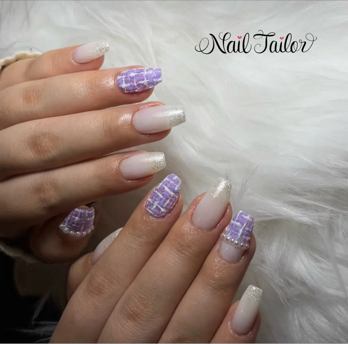 ネイル マットネイル オフィスネイル ツイードネイル ホワイト 冬ネイル ハンドネイル NailTailor ネイルテイラーのネイルデザイン