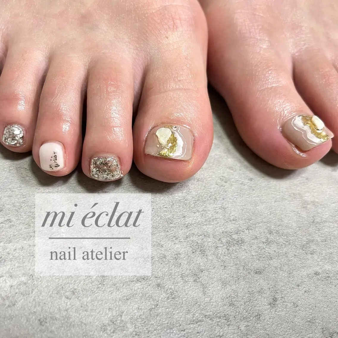 ネイル アートネイル ブラウン 桜ネイル フットネイル フレンチネイル mi éclat ミ エクラのネイルデザイン