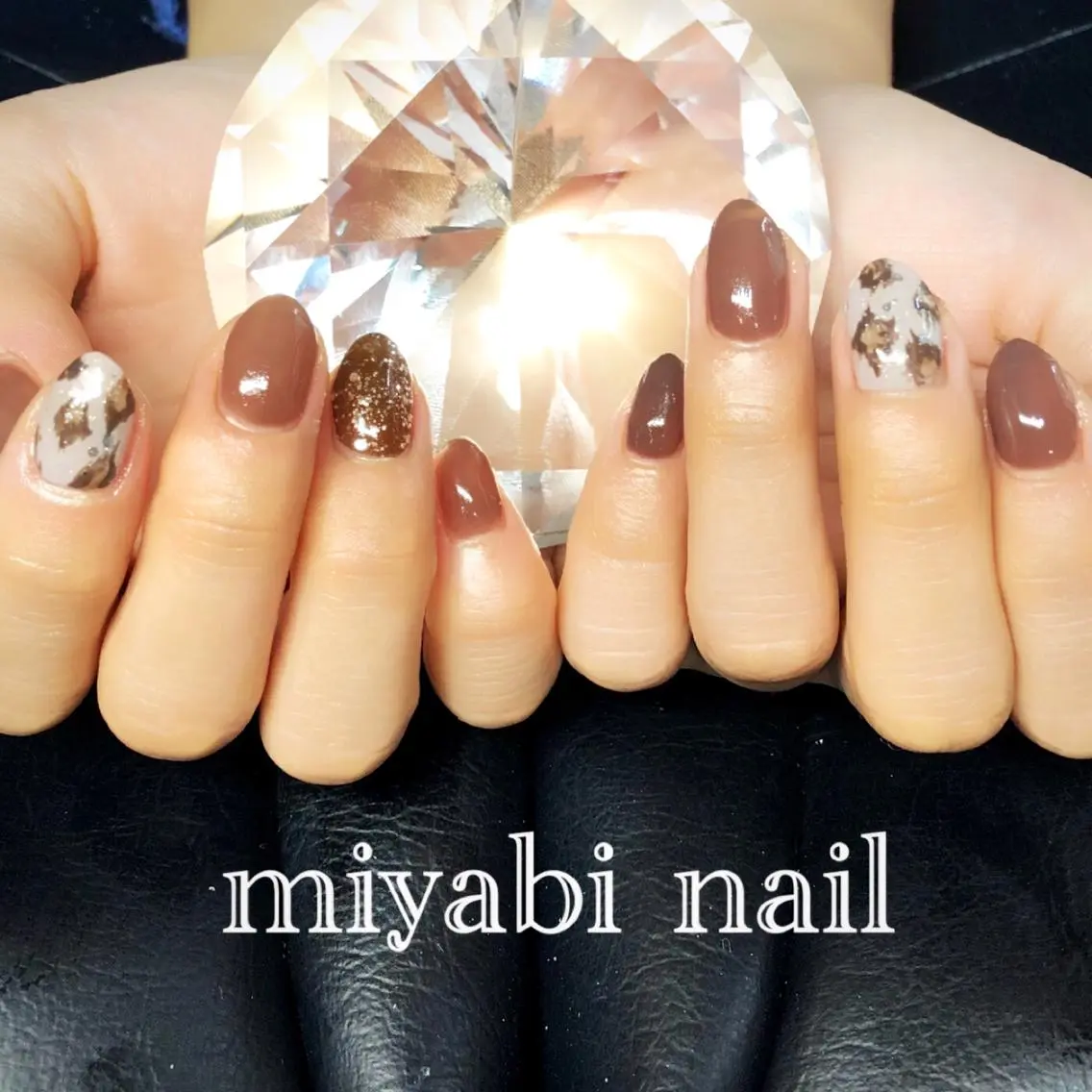 ネイル アニマル柄 アートネイル ブラウン 持ち込み ハンドネイル miyabi nail 桂川駅近くのネイルデザイン