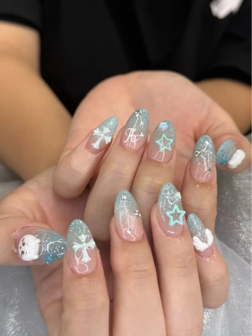 ネイル フットネイル 氷ネイル・うるうるネイル マットネイル ニュアンスネイル リボン ハンドネイル Akina Nailのネイルデザイン