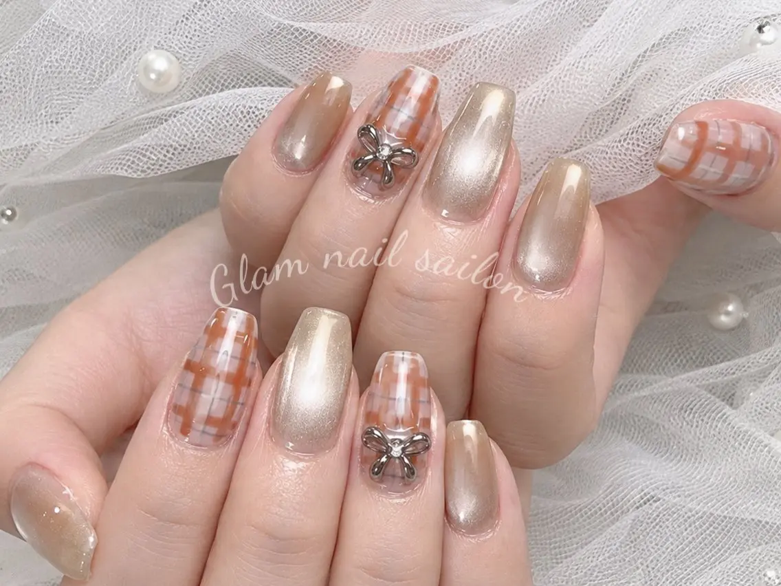 ネイル ハンドネイル エツメ💅 長さ出し🎀デザインのネイルデザイン