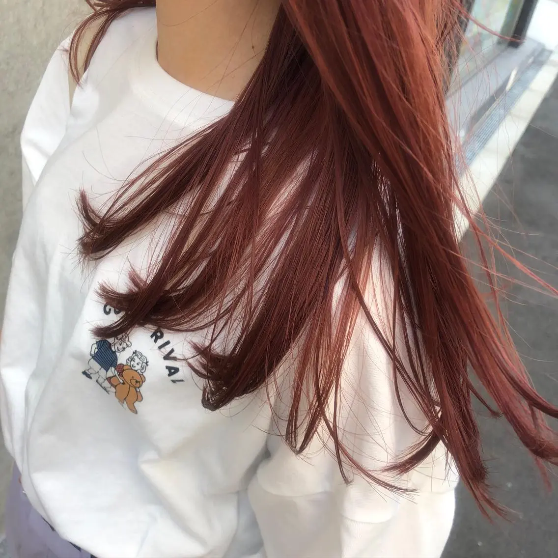 ロング カラー オレンジ ピンクカラー やまさきえりこ ニュアンスパーマのヘアスタイル