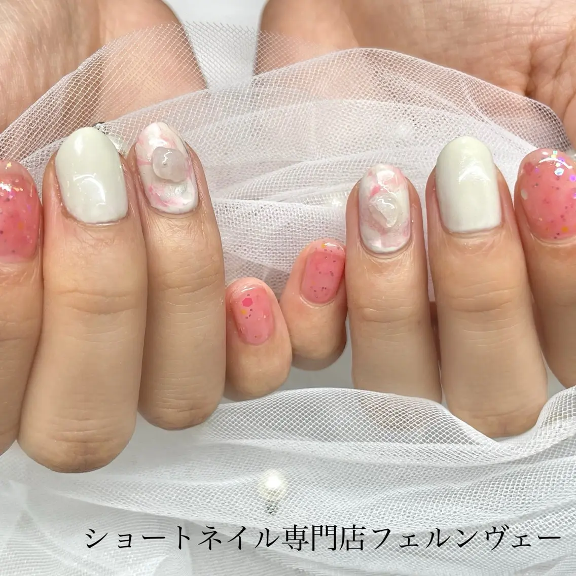 ネイル ジェルネイル パラジェル ピンク ショートネイル ハンドネイル ショートネイル専門店 フェルンヴェー代々木のネイルデザイン