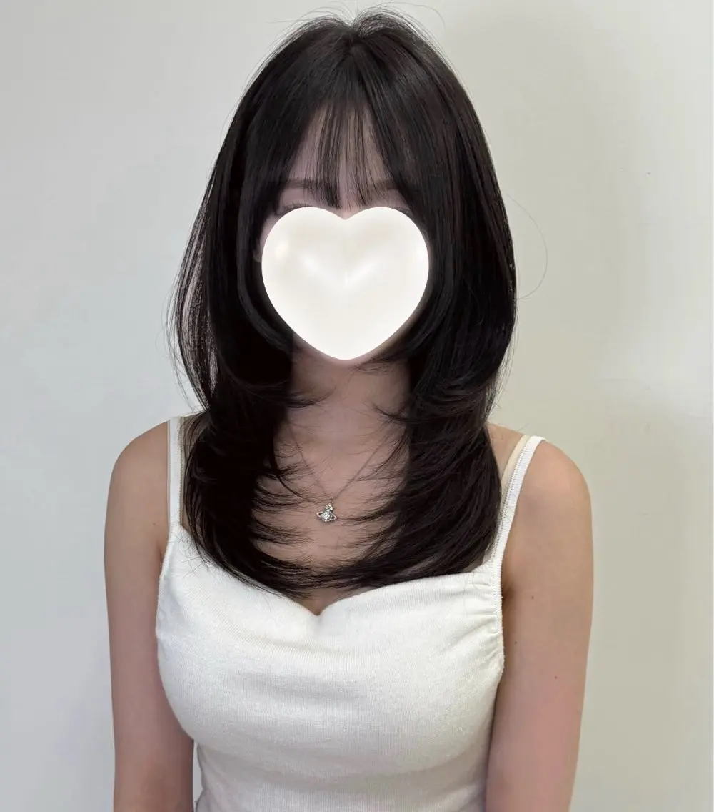 セミロング 顔まわりレイヤー ハッシュカット ハイレイヤー 韓国風ヘア レイヤーカット カット 銀座/韓国レイヤー/ 艶カラー🍓原田侑依のヘアスタイル