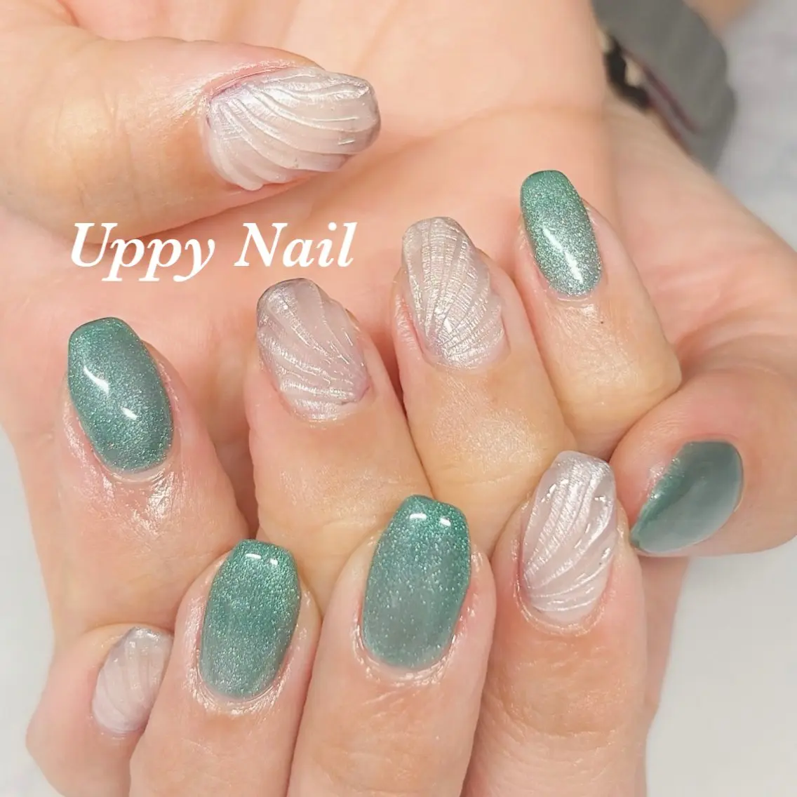 ネイル グリーン 夏ネイル ハンドネイル Uppy Nail ukyoのネイルデザイン