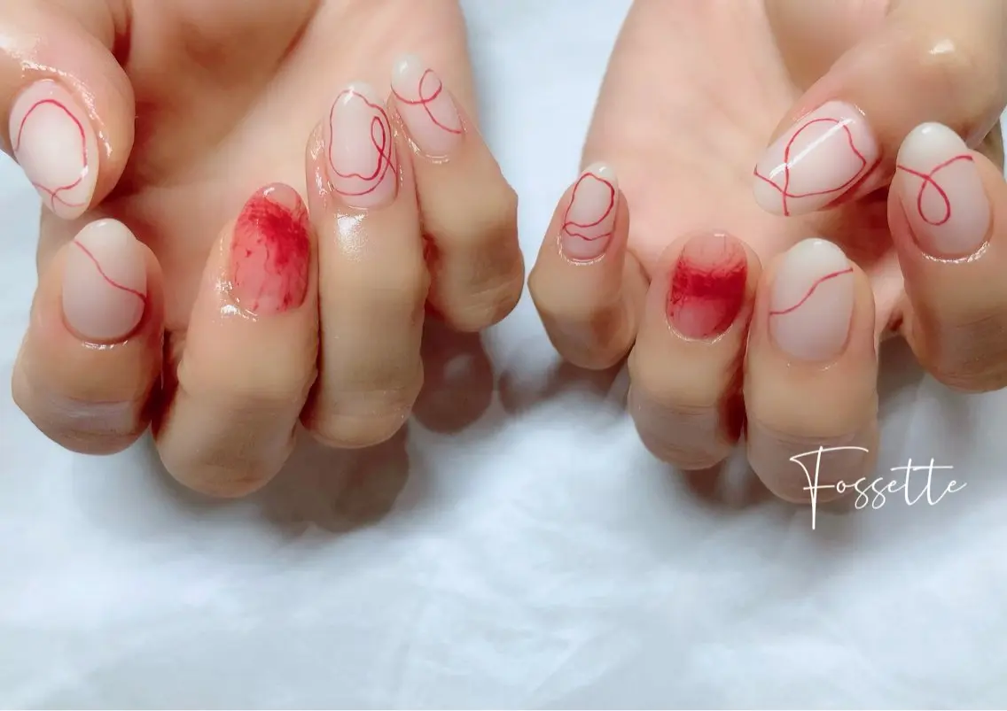 ネイル ニュアンスネイル ワンカラーネイル 赤色 ハンドネイル nailsalon Fossetteのネイルデザイン