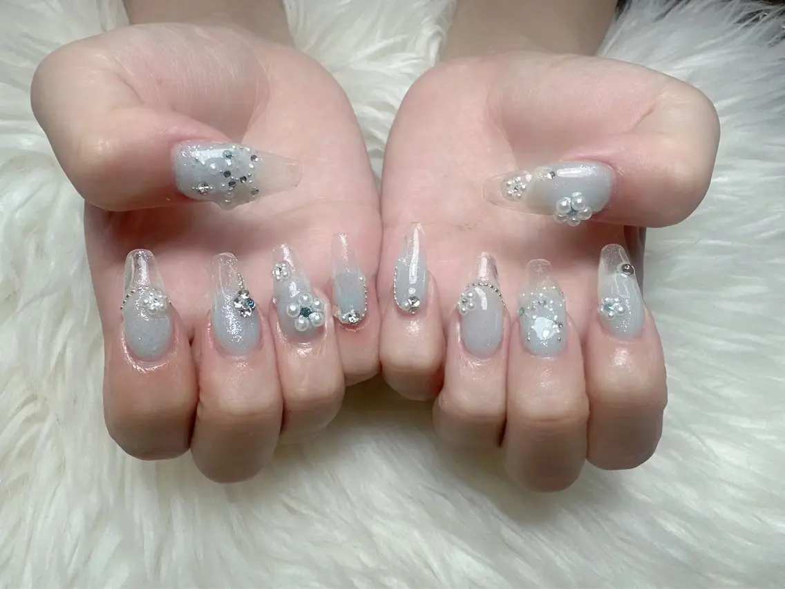 ネイル べっ甲ネイル ブルー チークネイル 成人式 フラッシュネイル ハンドネイル ハンドケア Hara Nail 【持ち込みOK】のネイルデザイン