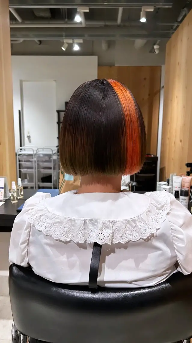 ショート カラー デザインカラー オレンジ ボブ カット ヘアカラー トリートメント スキバサミを使わない カット🌼唯🌼のヘアスタイル