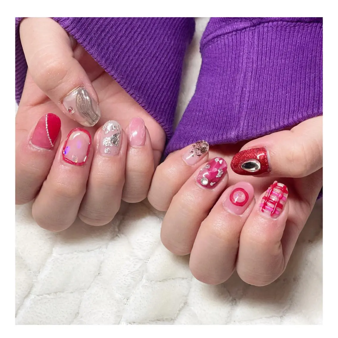 ネイル ジェルネイル ニュアンスネイル ぷっくりネイル 赤色 ハンドネイル LaLa Peach 福岡のマツエク・マツパデザイン
