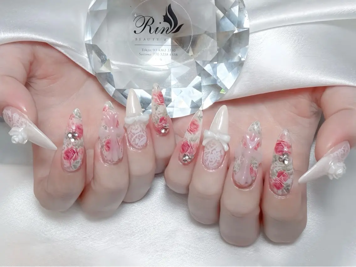 ネイル ブルー ジェルネイル ガーリー グラデーション グリーン ハンドネイル Rin Nail 新大久保店のネイルデザイン