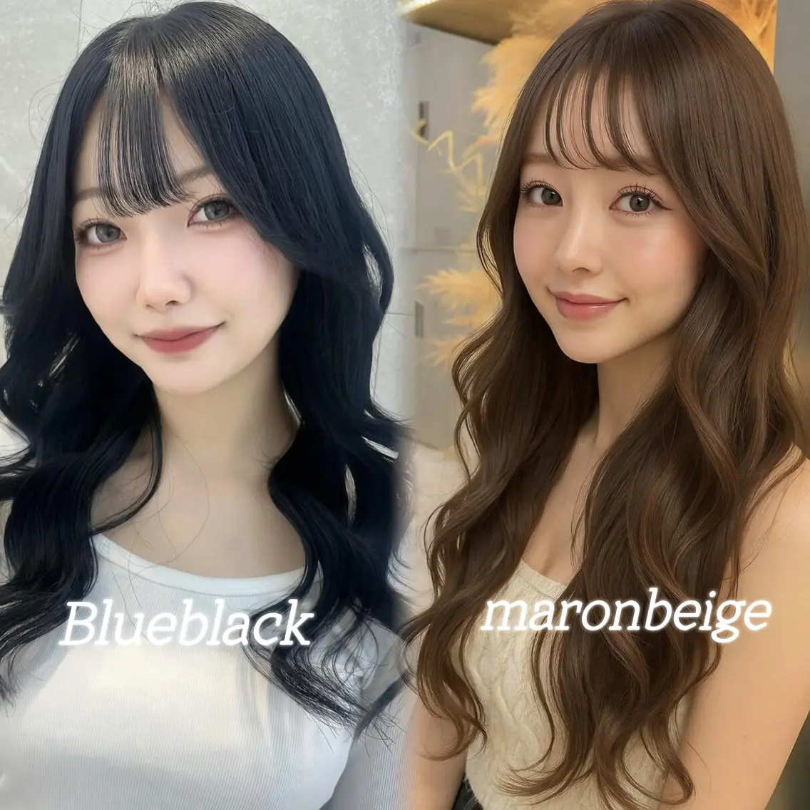 ロング カラー ベージュカラー 黒髪 ブリーチ ブルーカラー ブルーブラック ヘアカラー トリートメント 🤍りな透明感カラー 特化大宮🤍のヘアスタイル