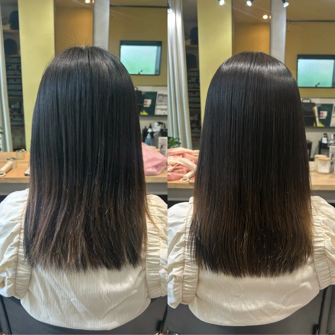 セミロング パーマ 髪質改善 ストレートパーマ カット 縮毛矯正 トリートメント hubhair レイヤー/透明感のヘアスタイル