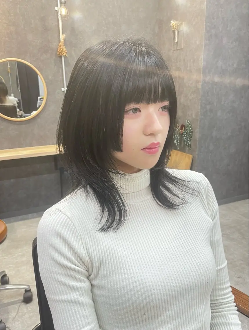 ミディアム カラー 姫カット レイヤーカット いなみね はるきのヘアスタイル