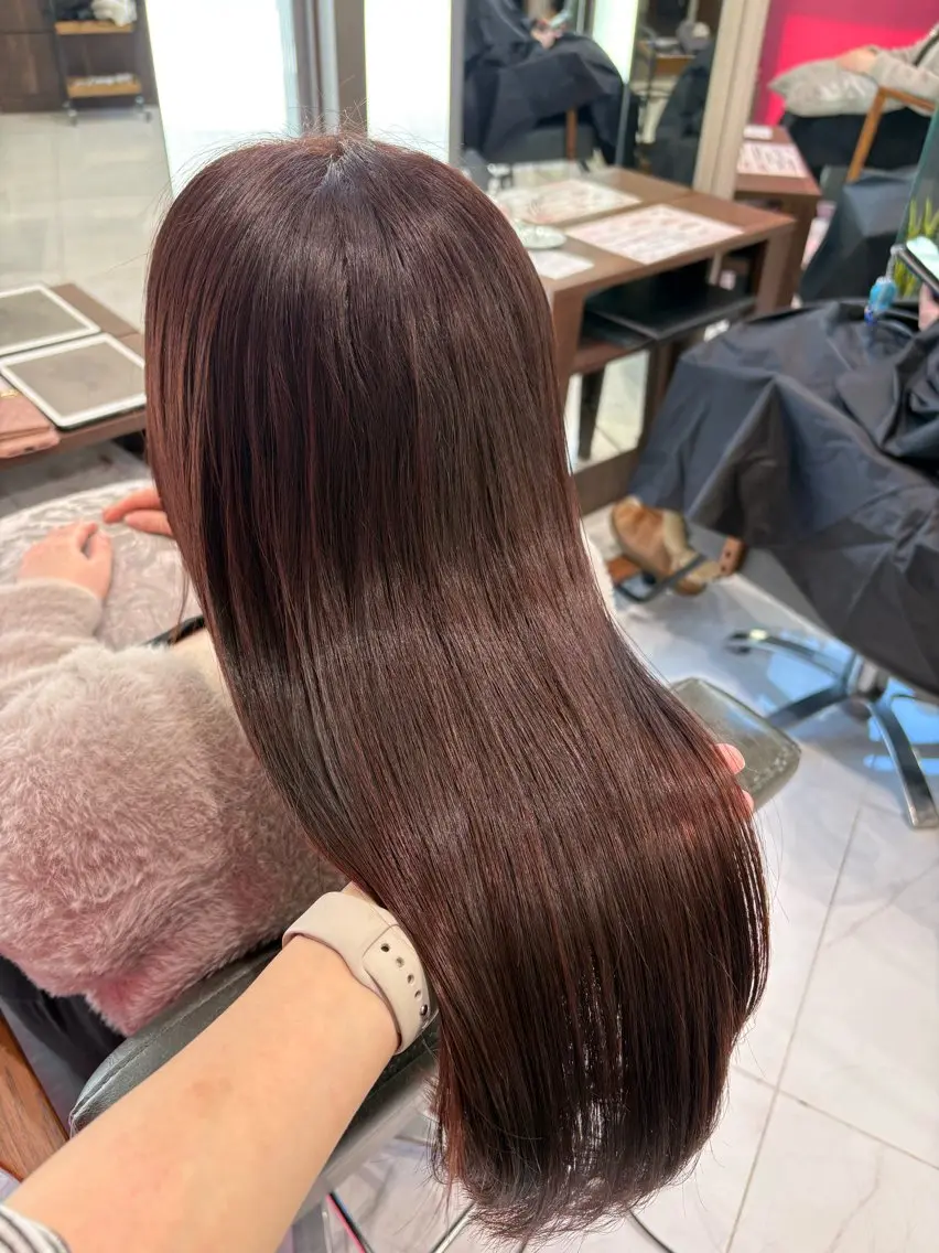 セミロング ピンクブラウン ヘアカラー トリートメント 艶カラー🩵中久保 舞優🩵のヘアスタイル