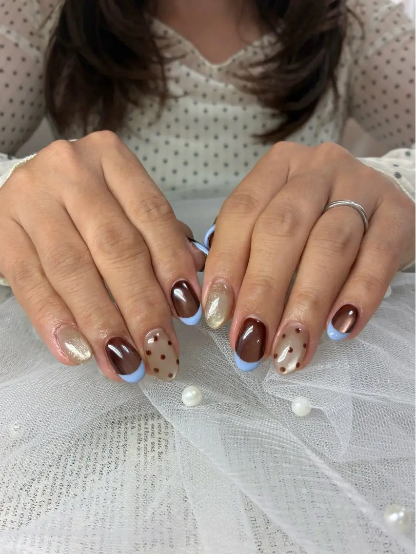 ネイル ブルー ブラウン shiki_nail 🪐のネイルデザイン