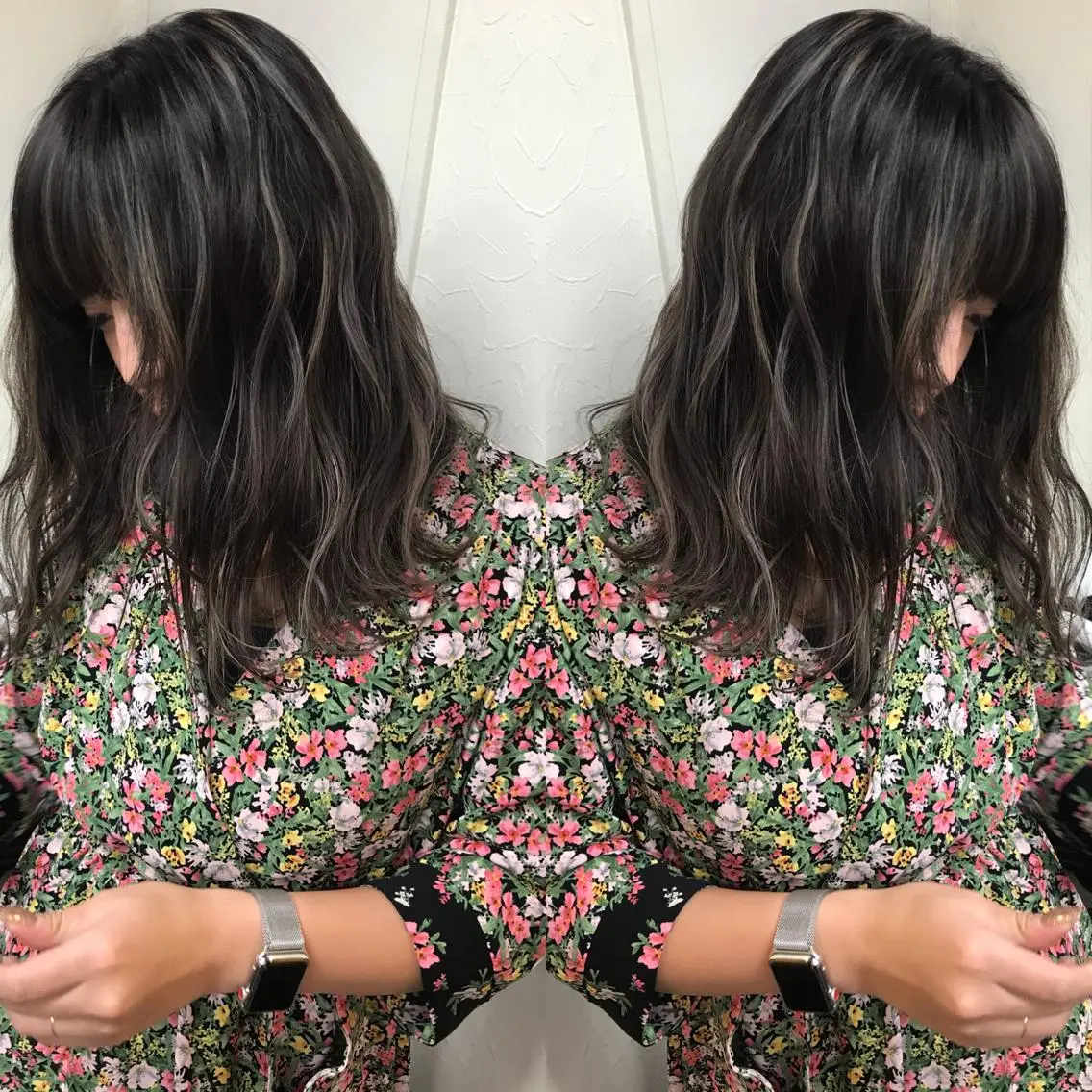 セミロング カラー パーマ ヘアアレンジ ハイライトカラー ハイライト メンズハイトーン メンズバレイヤージュのヘアスタイル