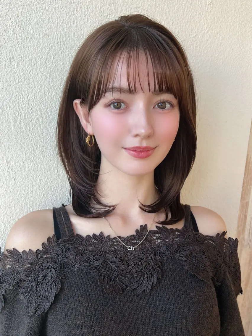 ミディアム カラー ベージュカラー ブラウンカラー グレージュ 韓国風ヘア レイヤーカット カット ヘアカラー トリートメント 山﨑 翼のヘアスタイル