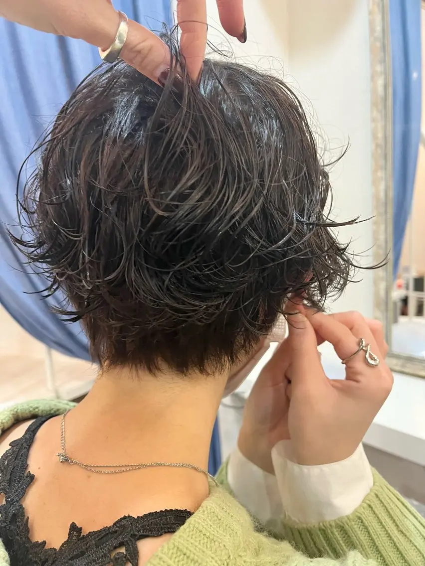 ショート パーマ カット パーマ トリートメント en,ボブ/レイヤー パーマ/透明感カラーのヘアスタイル