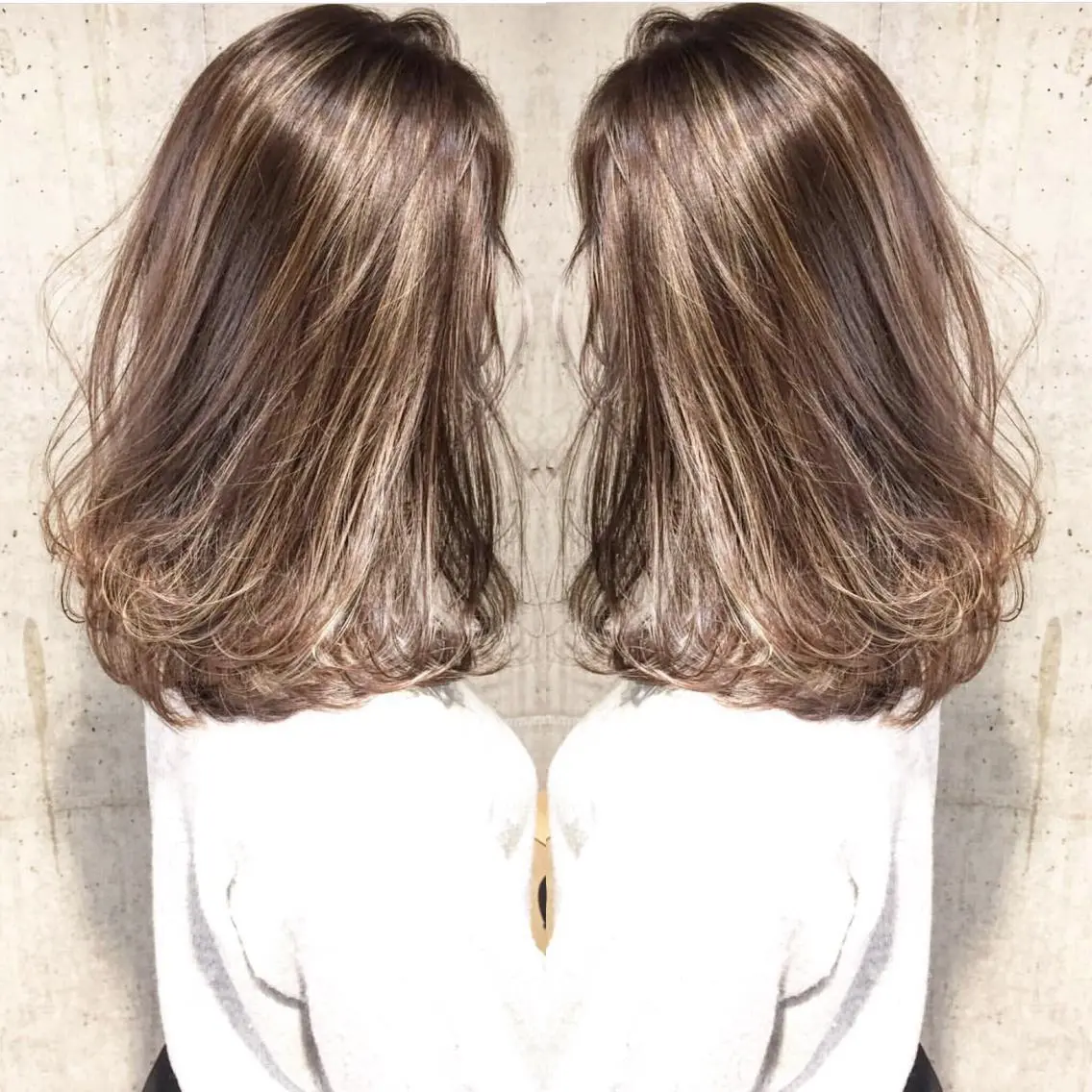 セミロング カラー パーマ ヘアアレンジ メンズ キッズ ネイル マツエク・マツパ メンズハイライト グレージュ ハイライトカラー ハイライト カット ヘアカラー トリートメント ヘッドスパ 顔まわりレイヤー× 韓国ヘアオタベシンヤのヘアスタイル