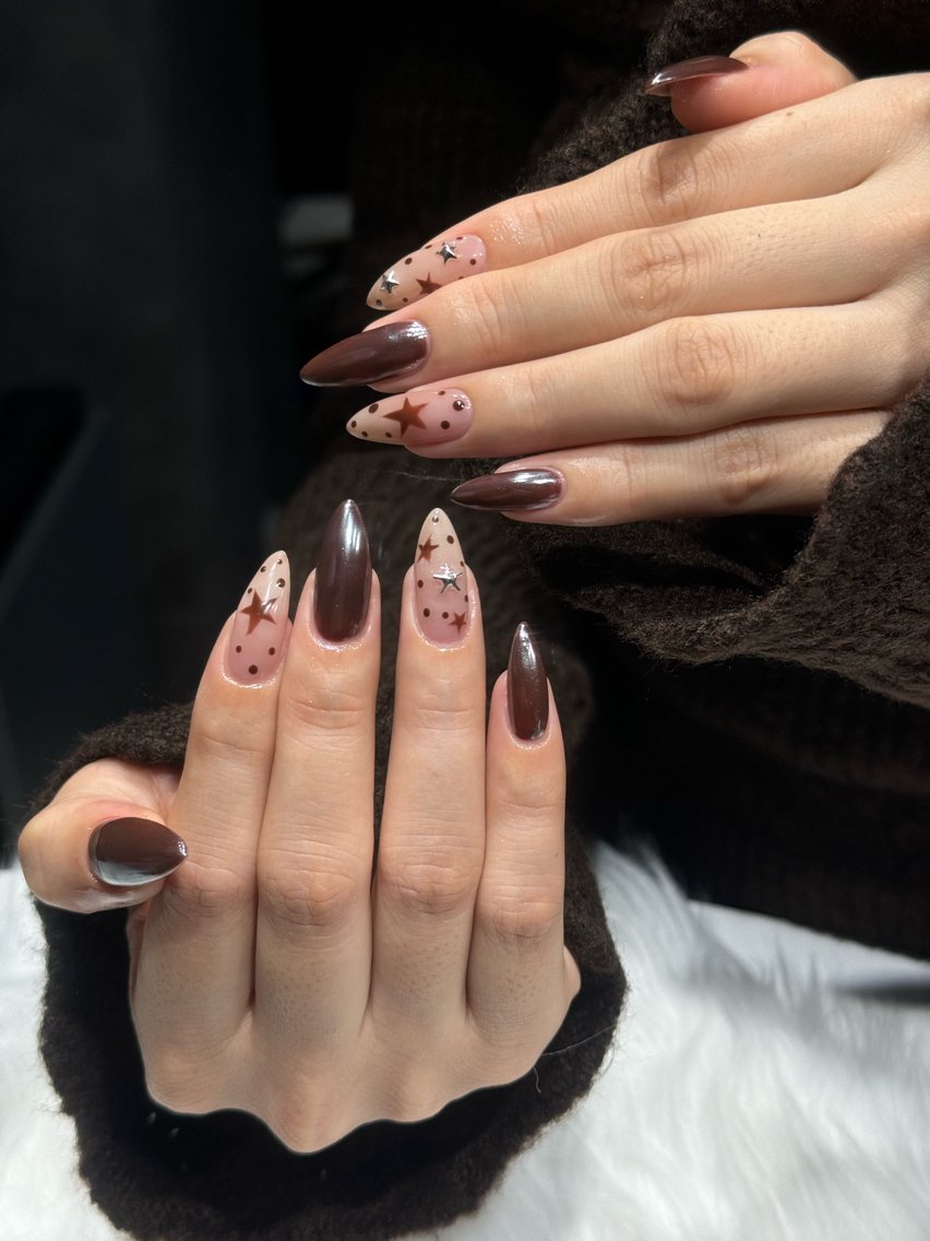 ネイル ブラウン ドット 韓国ネイル ハンドネイル KOTORA NAILのネイルデザイン