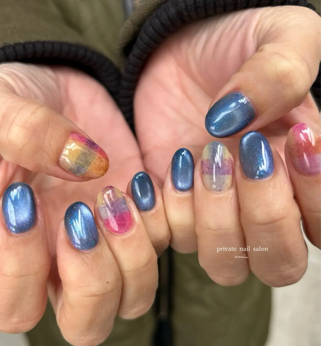 ネイル アートネイル カジュアル フレンチネイル マグネットネイル ミラーネイル ハンドネイル mocha nailのネイルデザイン