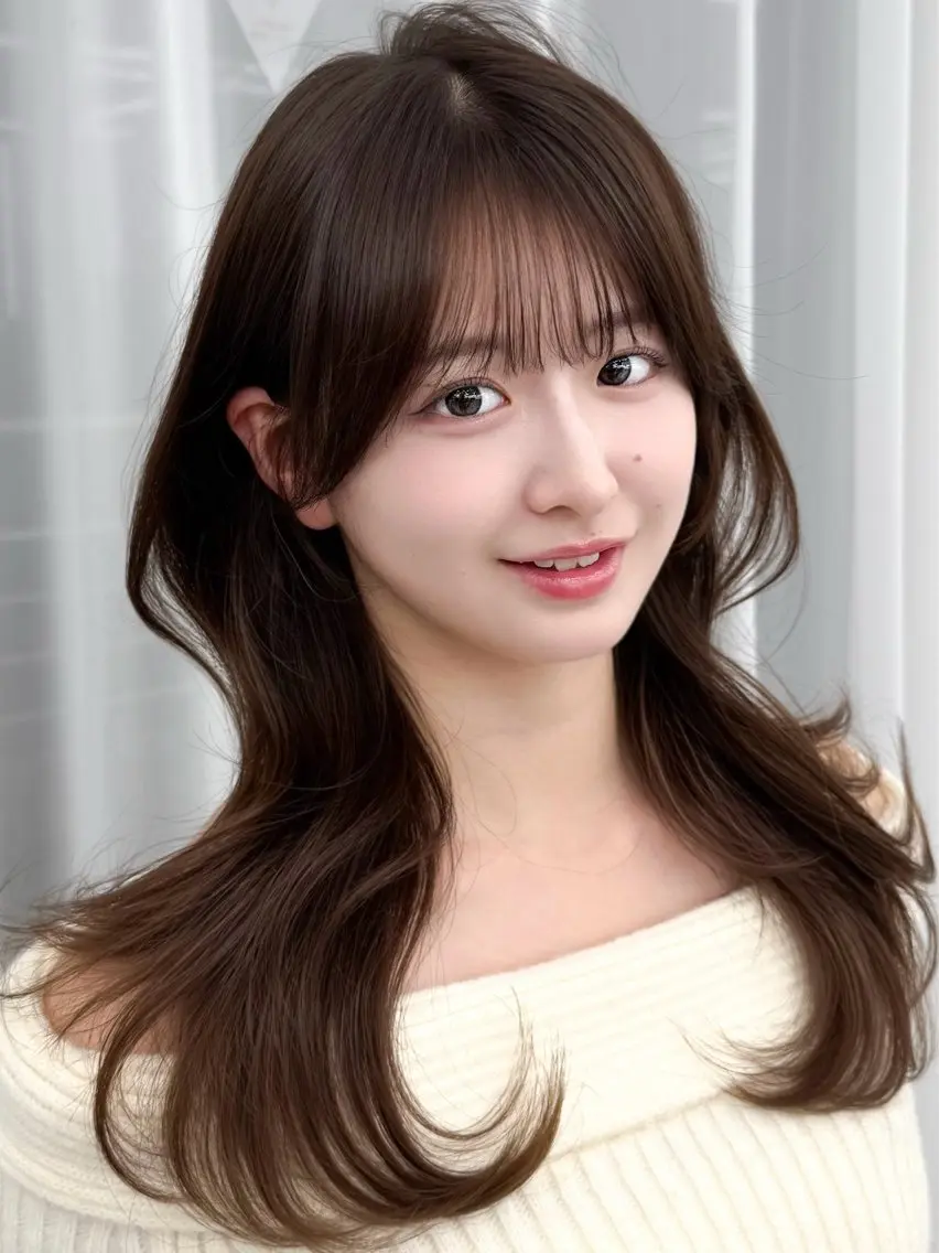 セミロング 韓国風ヘア レイヤーカット カット ヘアカラー トリートメント 割れない顔まわり× 小顔補正レイヤー難波のヘアスタイル