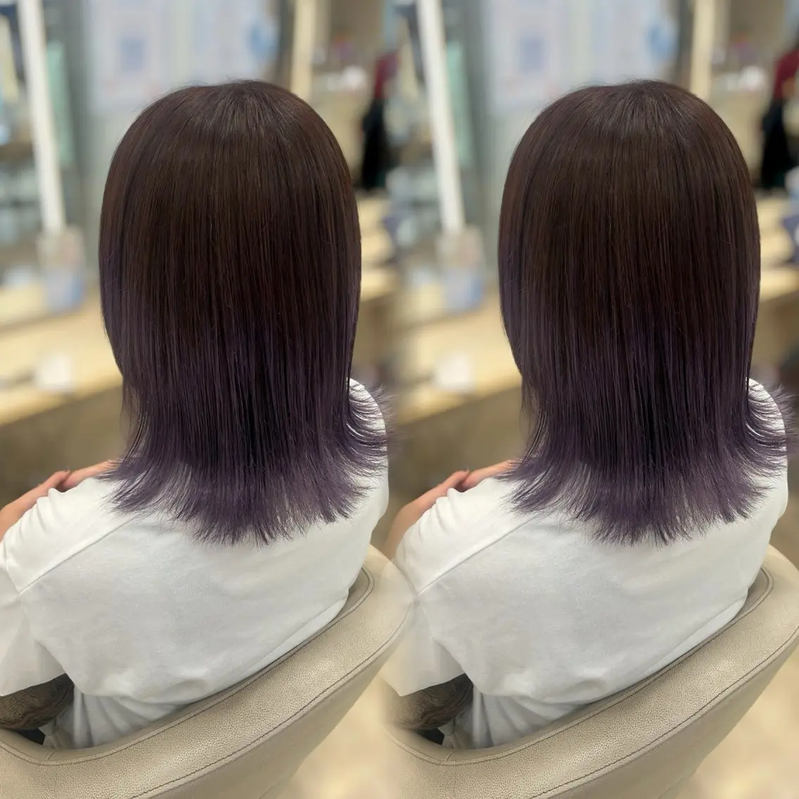 ロング カラー デザインカラー ヘアカラー ヘアセット ベージュ/つや/ レイヤー／ゆいなのヘアスタイル