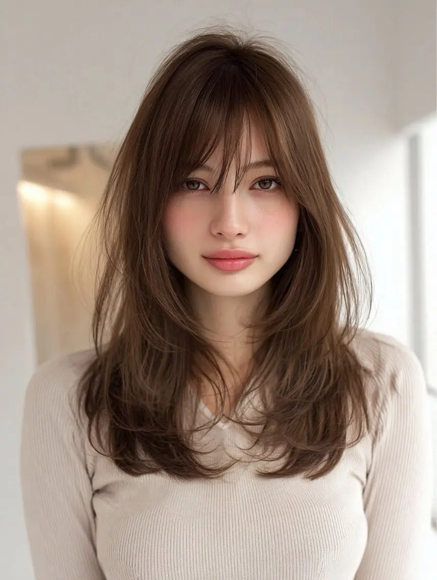 ロング 縮毛矯正 絶対綺麗な暖色カラー 🎯あります✨増渕✨のヘアスタイル