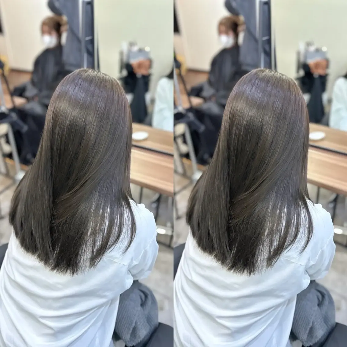 ミディアム 髪質改善 縮毛矯正 トリートメント 酸性ストレート ヘアカラー トリートメント カラーと髪質改善の ウタのヘアスタイル
