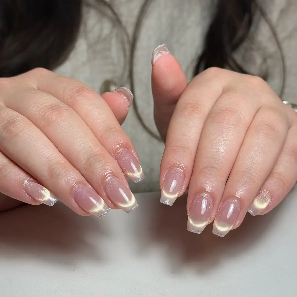 ネイル チークネイル フレンチネイル グラデーション キラキラネイル 韓国ネイル ハンドネイル Risa_ Nailのネイルデザイン