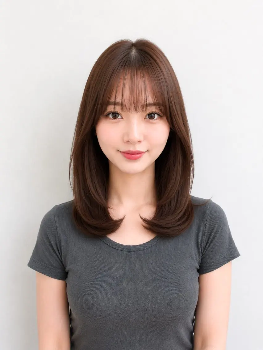 セミロング レイヤーカット カット ヘアカラー トリートメント 顔周り/くびれヘア 韓国ヘア💕風間るなのヘアスタイル