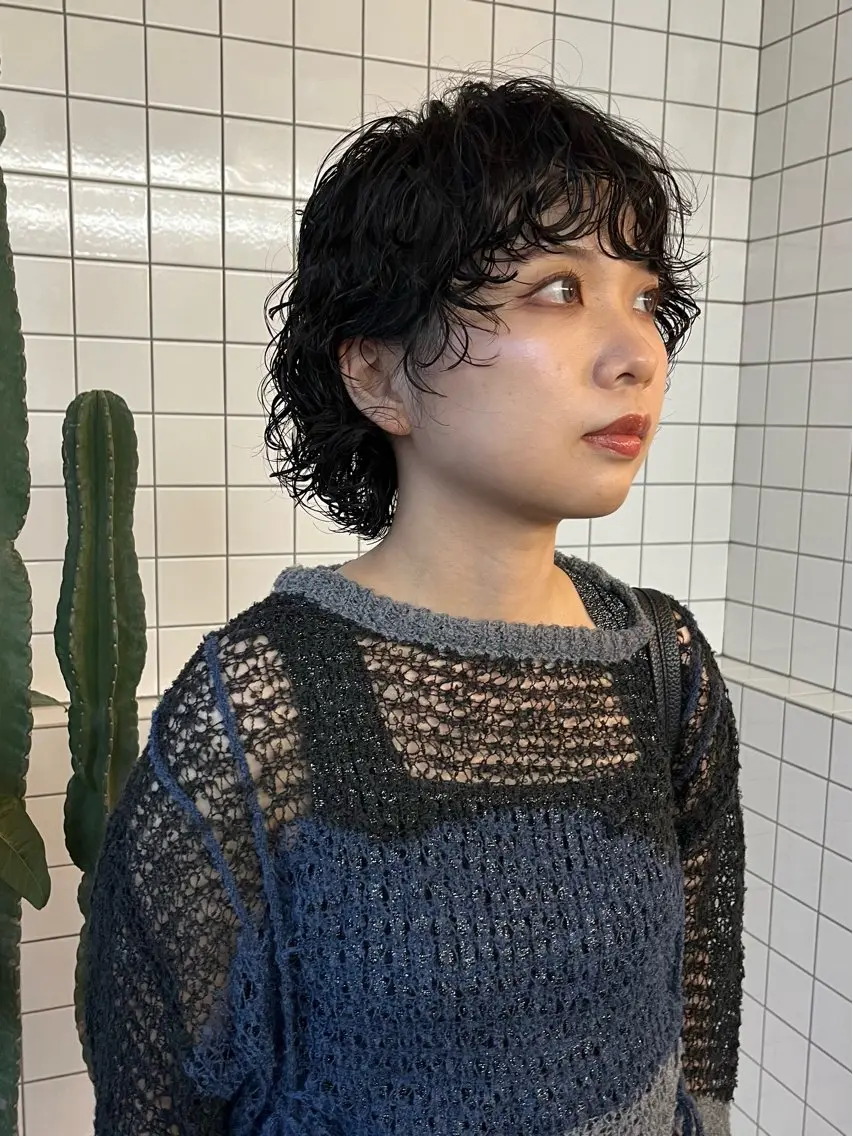 ショート カラー パーマ ボブパーマ/パーマ ウルフパーマのヘアスタイル