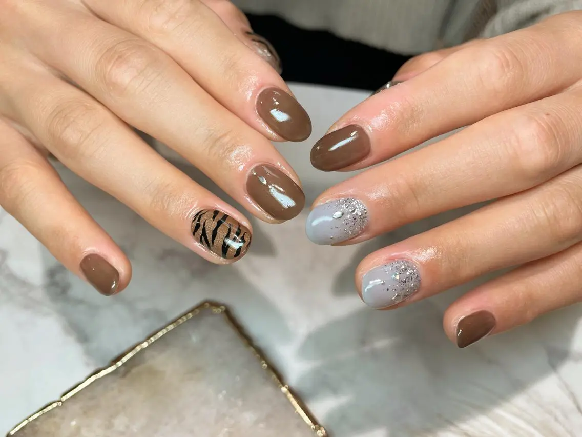 ネイル ブラウン 持ち込み ハンドネイル Aing nail 澤瀬のネイルデザイン