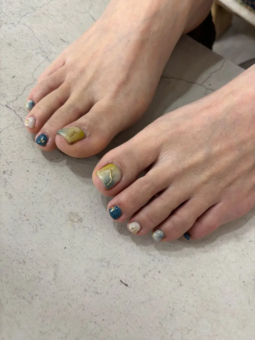 ネイル ブルー フットネイル 夏ネイル フットネイル kawaguchi yukiのネイルデザイン