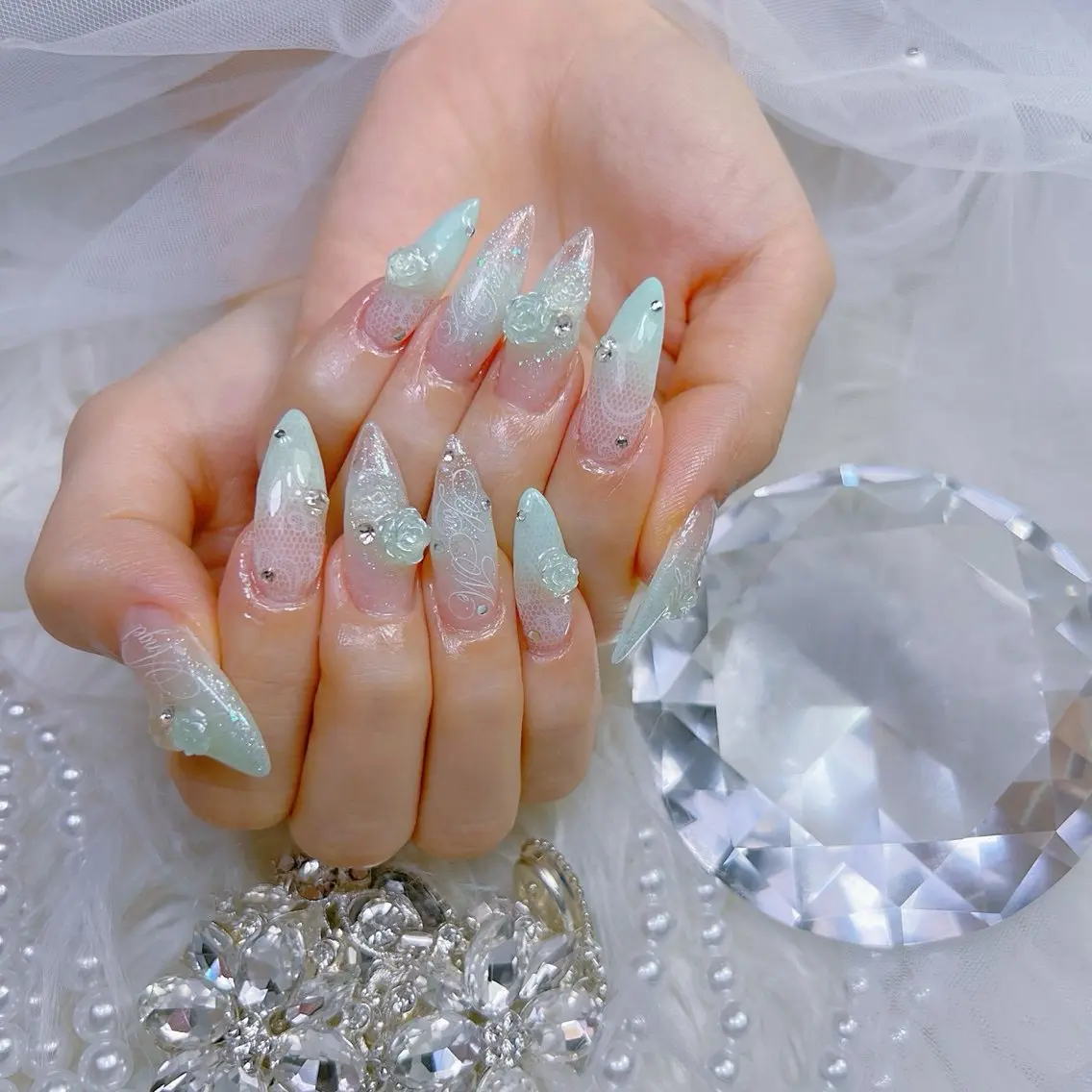 ネイル アートネイル オーロラネイル チークネイル 長さ出し フットネイル Miya _nailのネイルデザイン