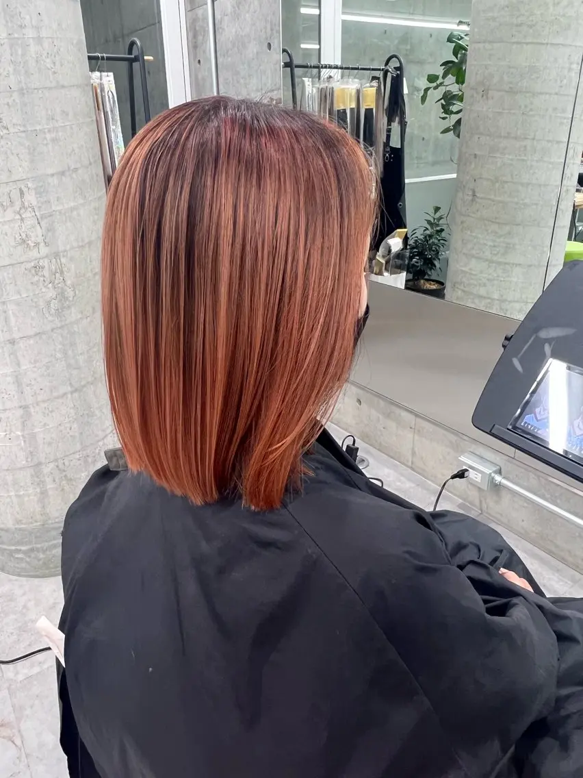 ショート カラー バレイヤージュ オレンジ レイヤーカット ヘアカラー トリートメント 艶髪✨ブリーチ職人 yasuのヘアスタイル