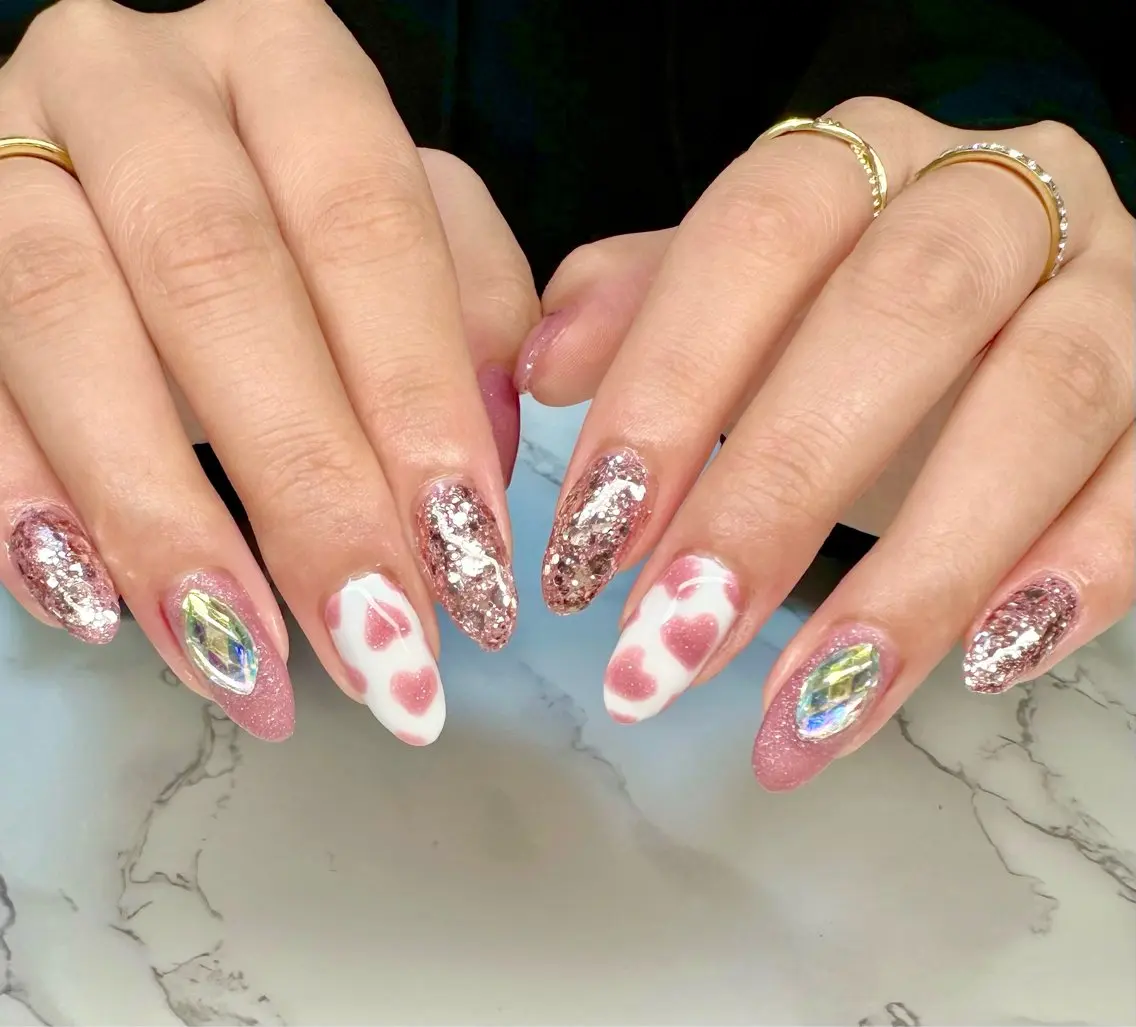 ネイル ハート キラキラネイル ラメ(グリッター) マグネットネイル ミラーネイル Mai’s nailのネイルデザイン