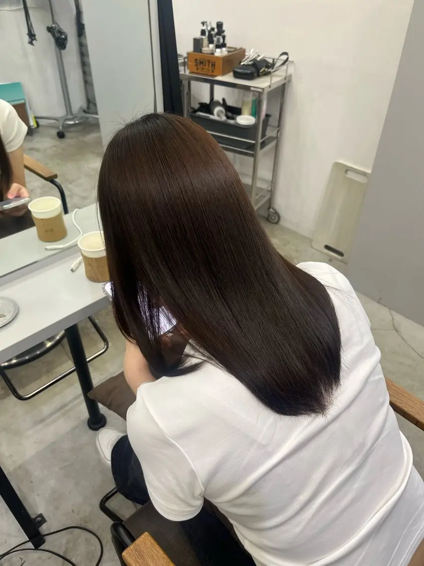 ロング パーマ 縮毛矯正 トリートメント 韓国×艶ハイトーンが かわいい✨️リオ🍒のヘアスタイル