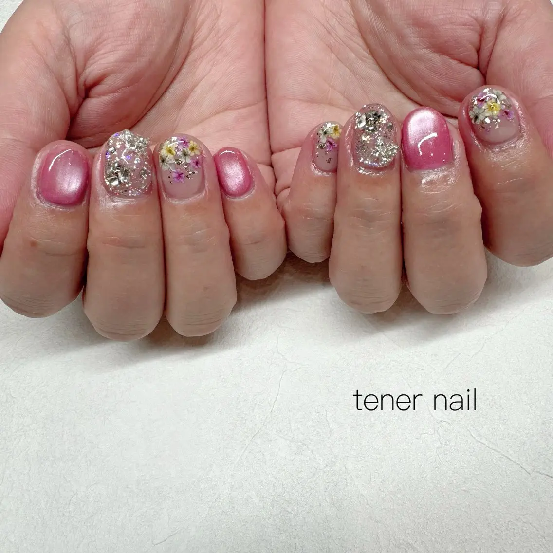 ネイル フラワーネイル ピンク ハンドネイル テネルネイル tener nailのネイルデザイン