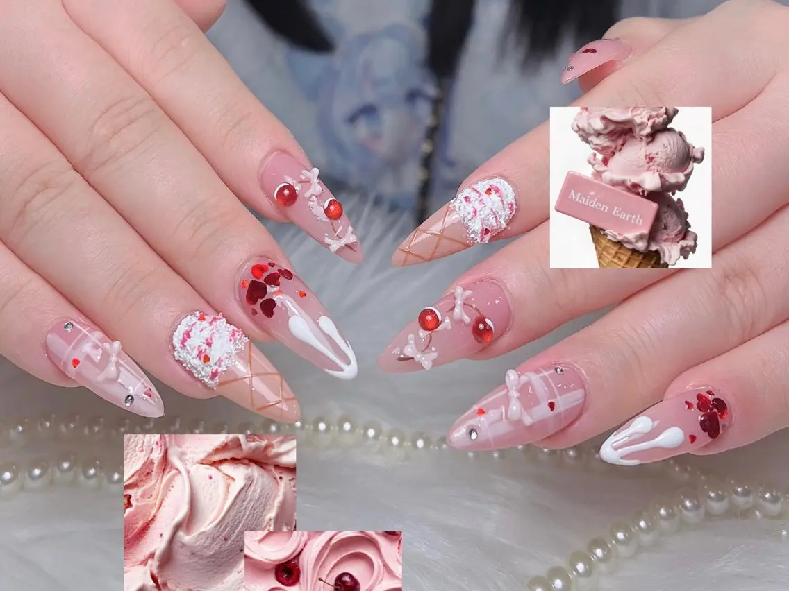 ネイル オーロラネイル ボルドー ブラウン 氷ネイル・うるうるネイル キラキラネイル ハンドネイル Sora  Nail 長さ出し専門店のネイルデザイン