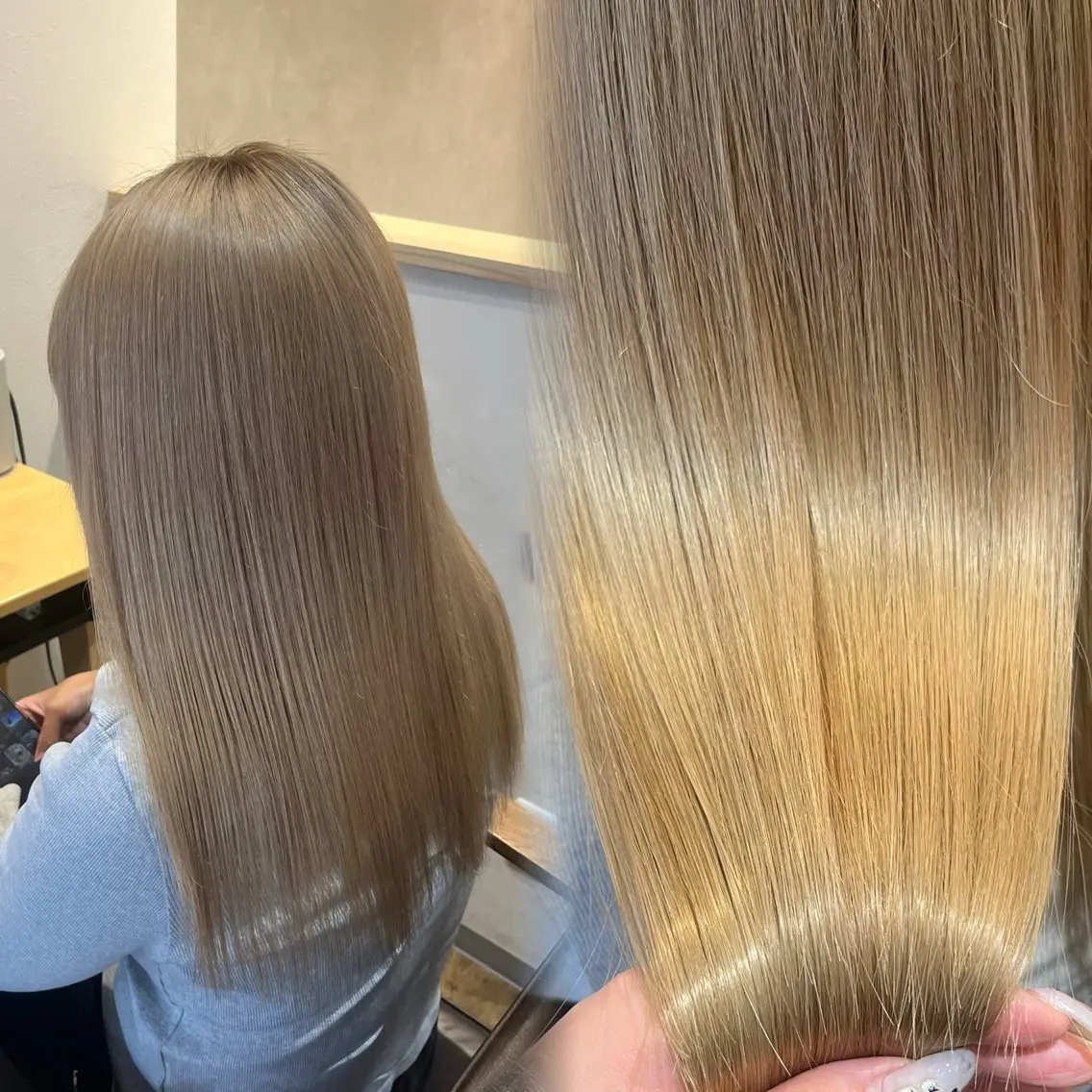 ロング カラー ベージュカラー ブリーチ ダブルカラー ミルクティーベージュ ブリーチなしカラー ヘアカラー ☁️艶カラー☁️田邉 栞璃のヘアスタイル
