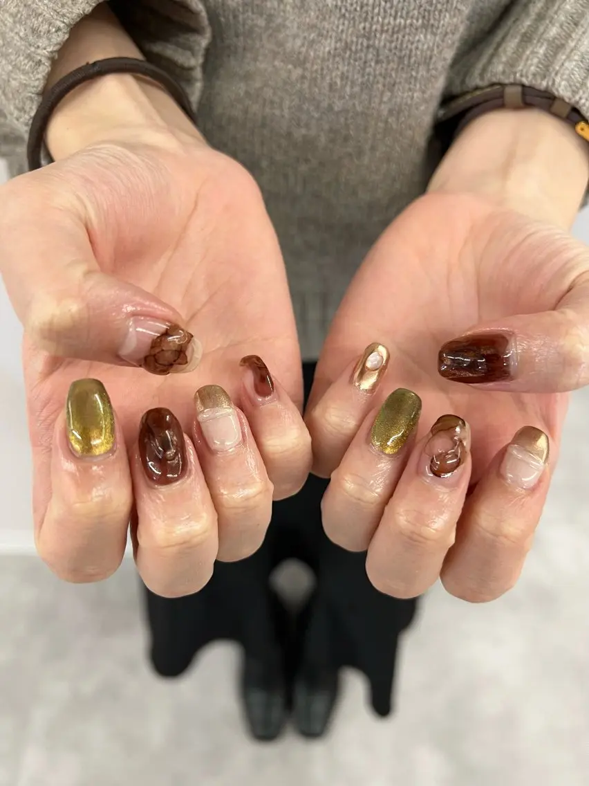 ネイル ブラウン フラッシュネイル ジェルネイル 韓国ネイル メンズネイル Bana_ Nailのネイルデザイン