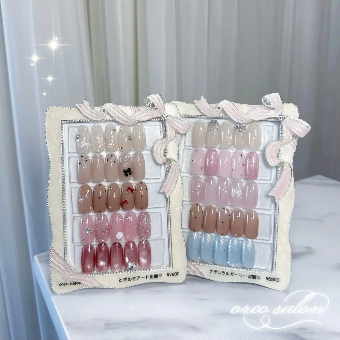ネイル マグネットネイル ピンク リボン バレンタイン oreo salon miyu 池袋のネイルデザイン