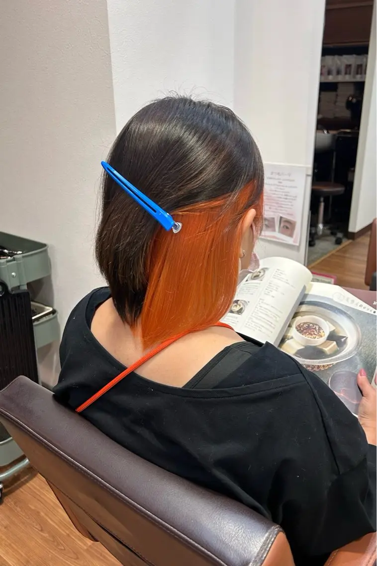 ミディアム カラー ブリーチ オレンジ 原田 歩実のヘアスタイル