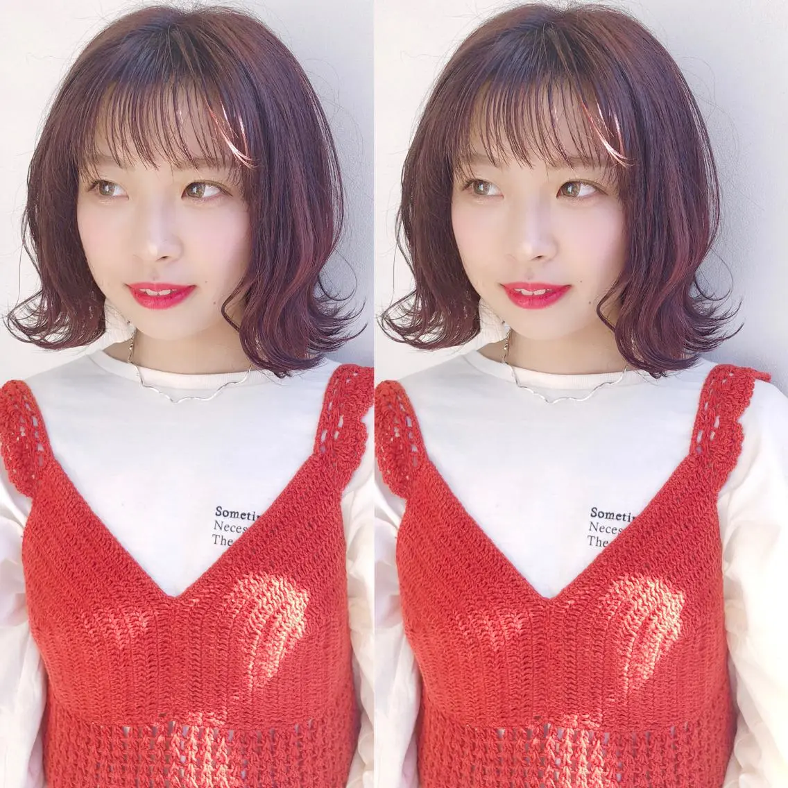 ミディアム カラー ピンクカラー misaki🎀 まろみ透け感カラーのヘアスタイル