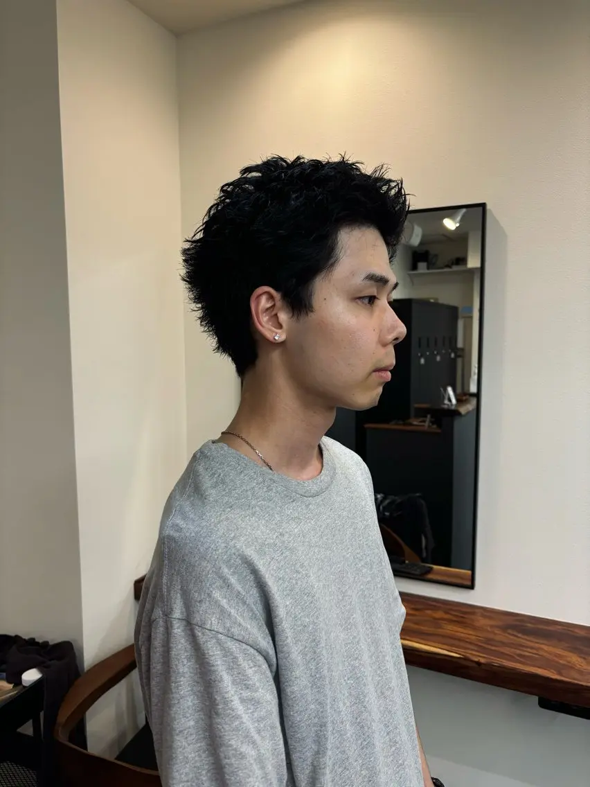 メンズ カット スパイキーパーマ 柏NO1 藤本葉のヘアスタイル