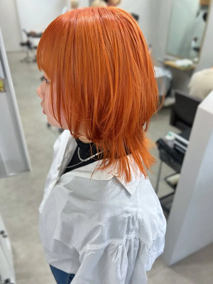 ロング カラー ブリーチ ダブルカラー ハイトーンカラー オレンジ 顔周りカット カット ヘアカラー トリートメント ブリーチ/髪質改善/ レイヤー/YUTOのヘアスタイル