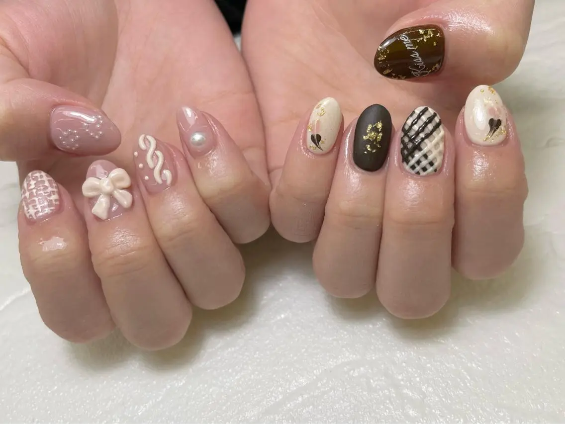 ネイル 持ち込み ツイードネイル バレンタイン MINORI Nail&Waxのネイルデザイン