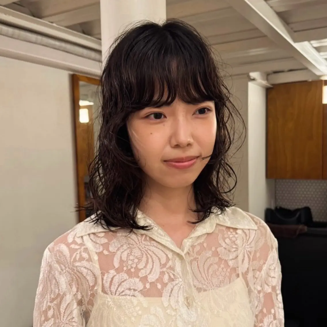 セミロング パーマ 透明感カラー/ くるくるパーマミウのヘアスタイル