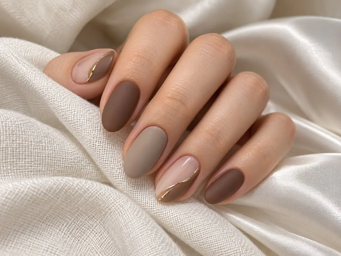 ネイル ブラウン ゴールド マットネイル ミラーネイル シンプルネイル NailSalon✨ Écrinエクランのネイルデザイン